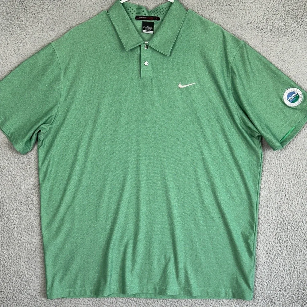 Nike Tiger Woods Collection Polo Shirt Mens XL Green Dri-Fit Golf Snap Button